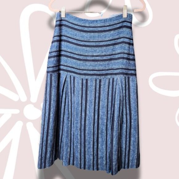 Dresses & Skirts - 16.$5-M-DOTH OF BANGKOK Linen Midi Flare Skirt Navy/Blues Pleated